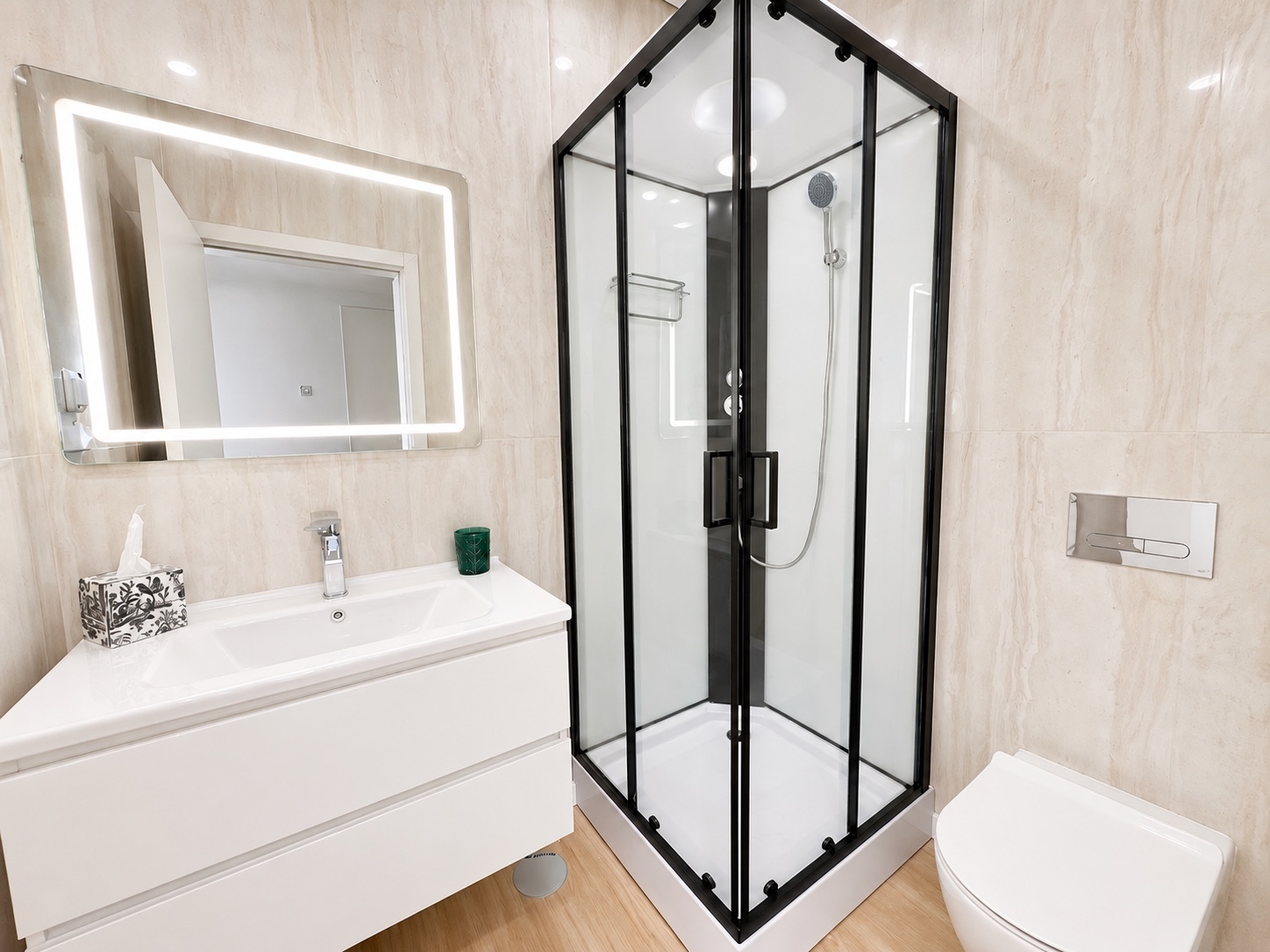 Representative first-floor shower bathroom; same layout