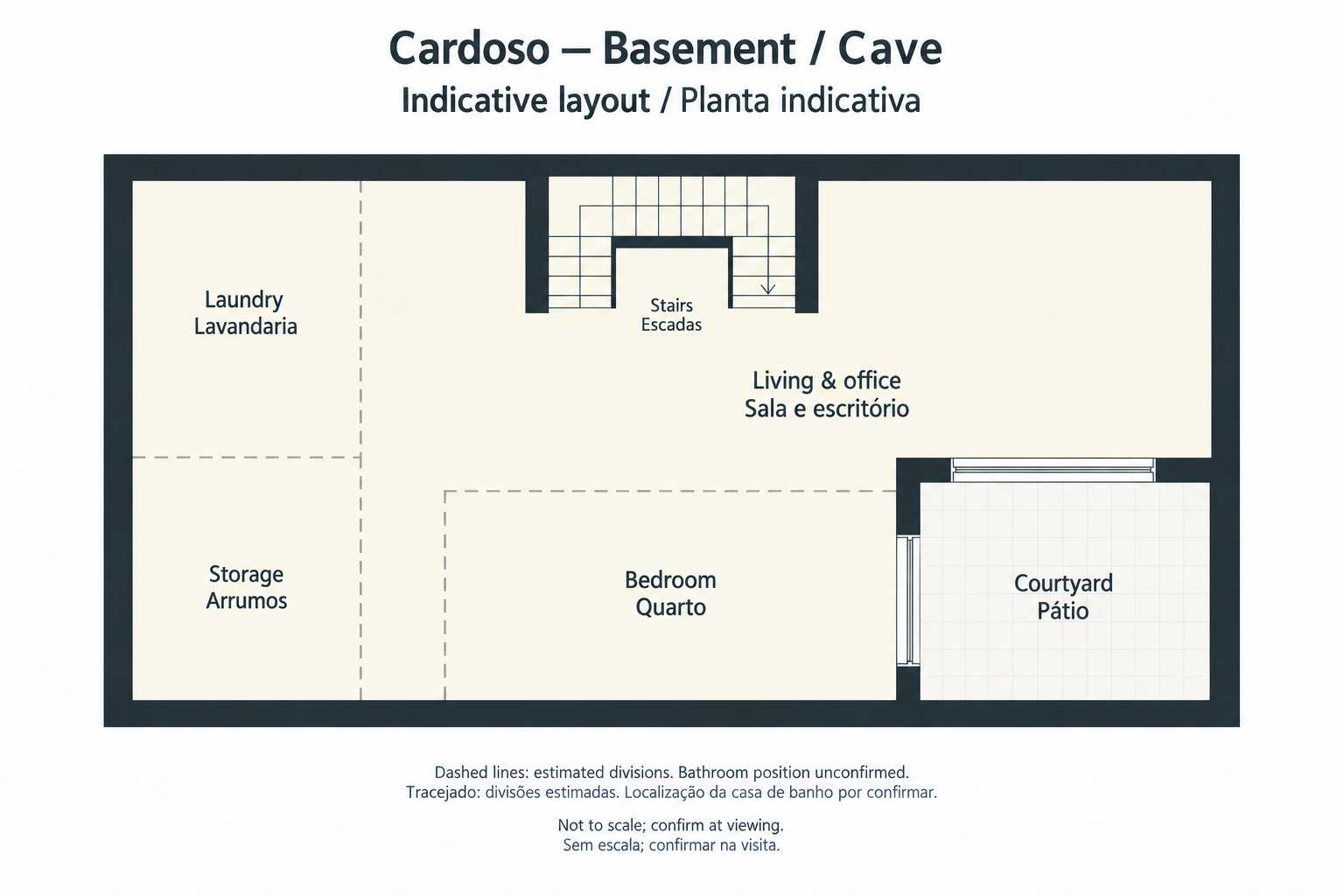Basement — indicative layout; divisions estimated