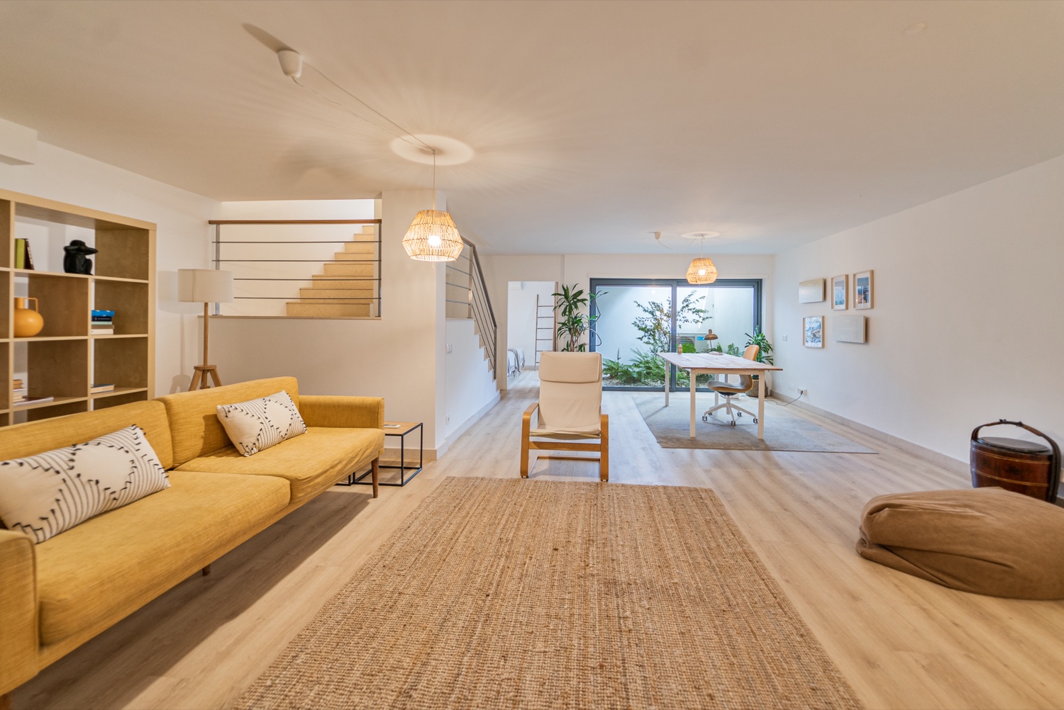Lower-floor living room and work area